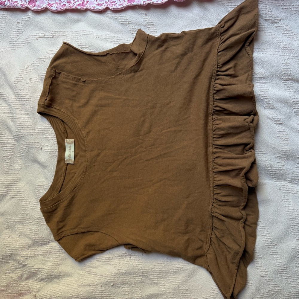 Altar'd State Tan Ruffle Hem Top